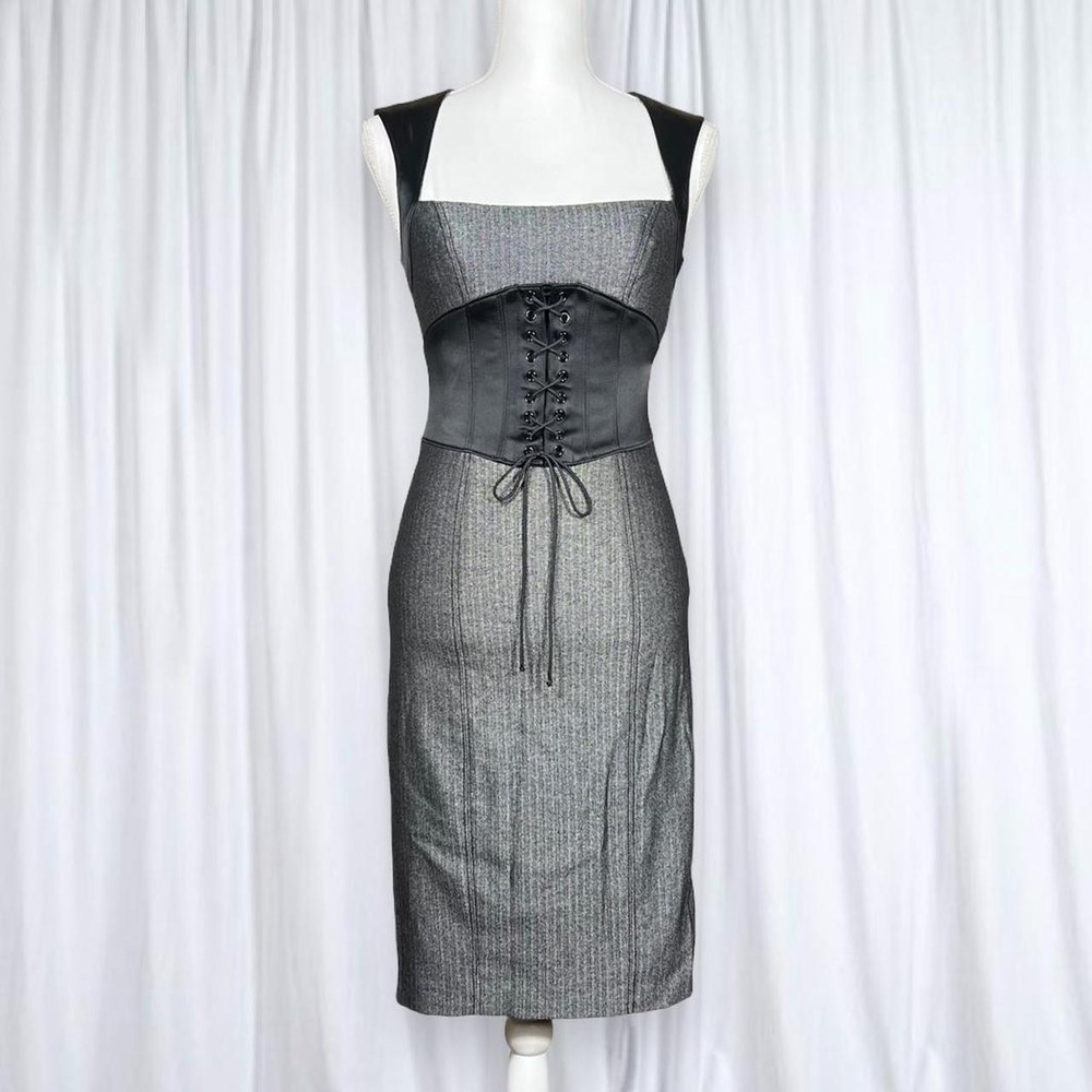 Bebe Wool Lace Up Waist Bodycon Dress Vintage 90s Y2K
